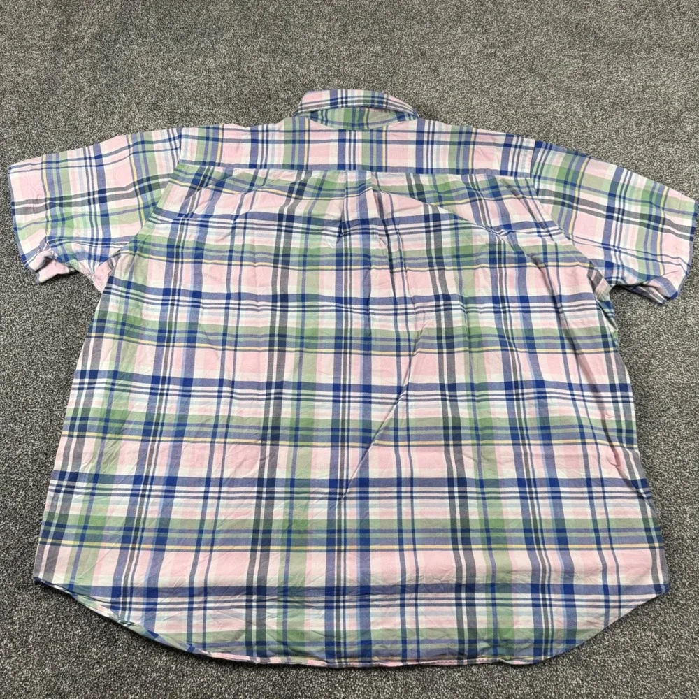 Polo Ralph Lauren Button Down Shirt 2XB Pink Blue Plaid Short Sleeve Nude Pony